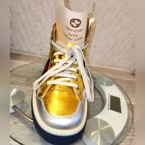Gucci Shoes Gucci Leather High Top Sneaker Metallic Gold Size